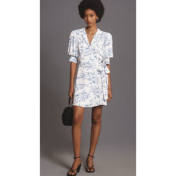 Anthropologie Maeve Short-Sleeve Collared Italian Coast Wrap Mini Dress Medium - Picture 1 of 12